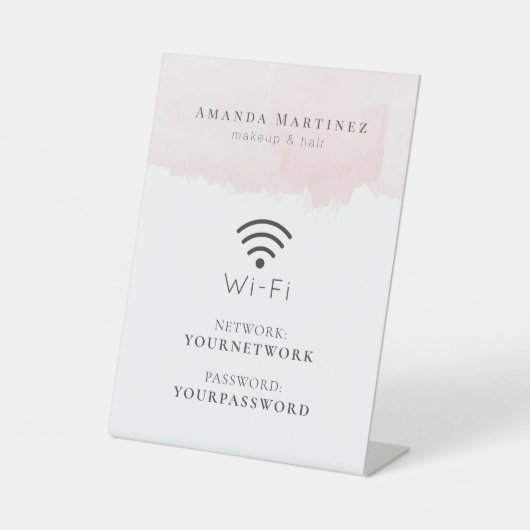 Blush Pink Waterverf Wi-Fi Reclamebord Met Voetstuk (Voorkant)