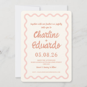 Blush Pink Wavy Border Wedding Kaart