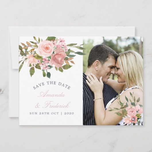 Blush Pink Weddenfloral Save the Date (Voorkant)