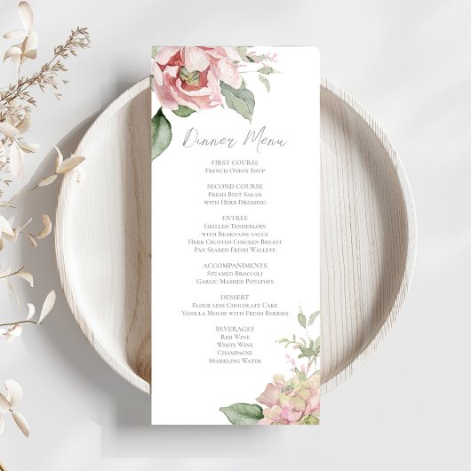 Blush Pink Wedding Bloemen Diner Menu