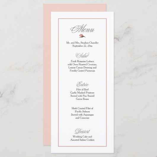 Blush Pink Wedding Menu (Voorkant / Achterkant)