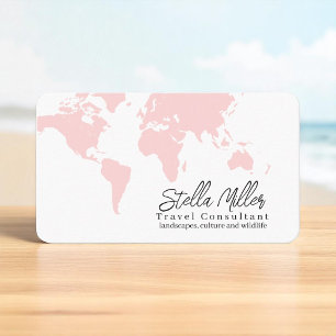 Blush Pink Wereldkaart Travel Consultant Visitekaartje
