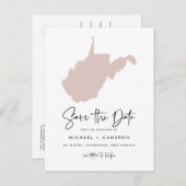 Blush Pink West Virginia Map Script Save the Date Aankondigingskaart (Voorkant / Achterkant)
