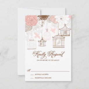 Blush Pink Whimsical Birdcages RSVP Card Kaartje