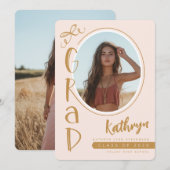 Blush Pink Whimsical Photo Graduation Faire-part (Devant / Derrière)