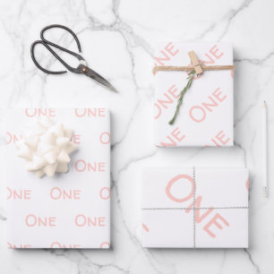 Blush Pink White 1 jaar oud Inpakpapier Vel
