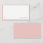 Blush Pink White Calligraphy Script Monogramed Notitiekaartje (Voorkant / Achterkant)