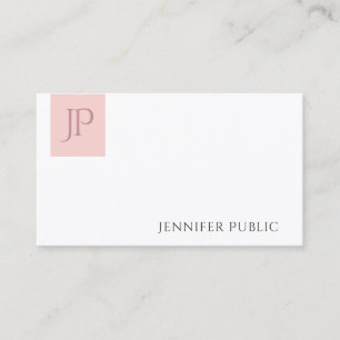 Blush Pink White Elegant Modern Monogram Eenvoudig Visitekaartje