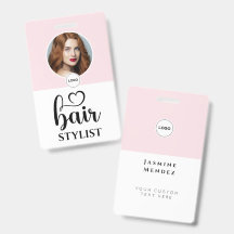 Blush Pink White Elegant Photo Hair Stylist ID
