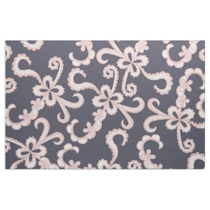 Blush Pink White Floral Lace op Navy Blue Stof