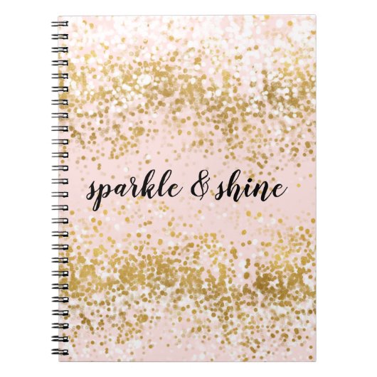 Blush Pink White Gold Confetti Sparkle Notitieboek (Voorkant)
