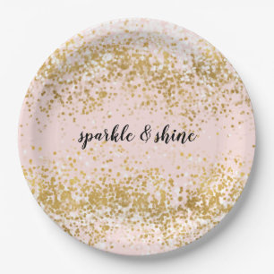 Blush Pink White Gold Confetti Sparkle Papieren Bordje