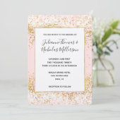 Blush Pink White Gold Confetti Wedding Invites Kaart (Staand voorkant)