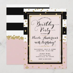 Blush Pink White & Gold Glam Birthday Party Kaart