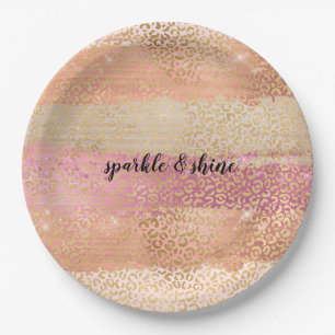 Blush Pink White Gold Glam Leopard Print Papieren Bordje