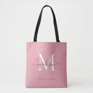 Blush Pink White Grey Monogram Script Naam Initiaa Draagtas