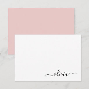Blush Pink White Modern Script Girly Monogram Name Bedankkaart