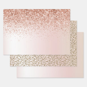 Blush Pink White Ombre Roos Glitter      Inpakpapier Vel