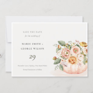 Blush Pink White Pumpkin Floral Save the Date Kaar Bedankkaart