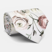 Blush Pink & White Ranunculus Vine Wedding Stropdas (Opgerold)