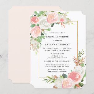 Blush Pink White Rose Floral Bridal Kaart