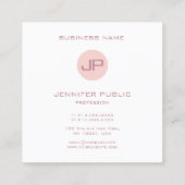 Blush Pink White Trendy Modern Monogram Sjabloon Vierkante Visitekaartje (Achterkant)