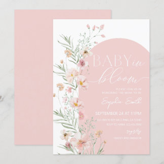 Blush Pink Wildflower Baby in Bloom Baby shower Kaart