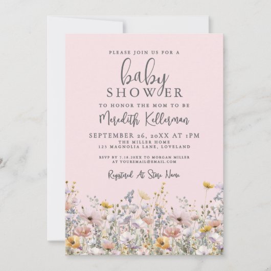 Blush Pink Wildflower Baby Shower Kaart (Voorkant)