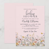 Blush Pink Wildflower Baby Shower Kaart (Voorkant / Achterkant)