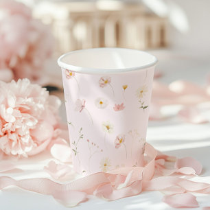 Blush Pink Wildflower Floral Baby shower Papieren Bekers