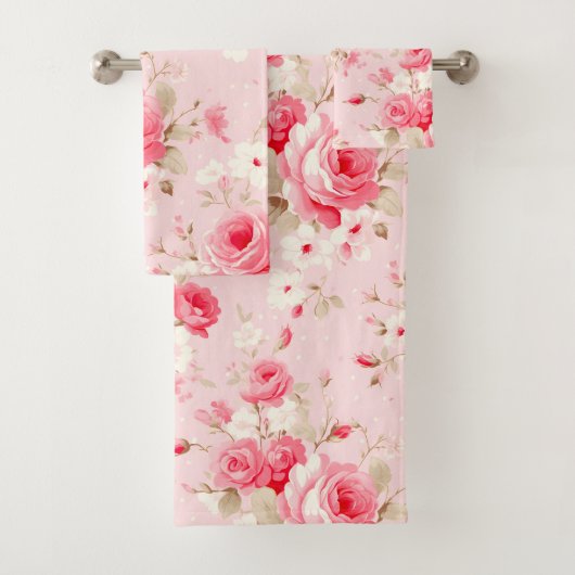 Blush Pink Wildflower Floral Bad Handdoek (Insitu)