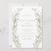Blush pink wildflower rustic wedding Invitation Kaart (Voorkant)
