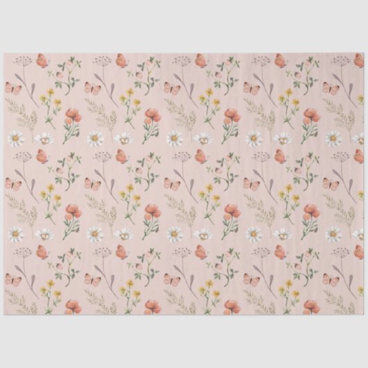 Blush Pink Wildflower Tissuepapier (Voorkant)