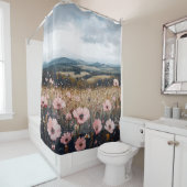 Blush Pink Wildflowers Landschap Douchegordijn (In situ)