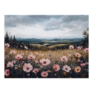 Blush Pink Wildflowers Landschap Perfect Poster
