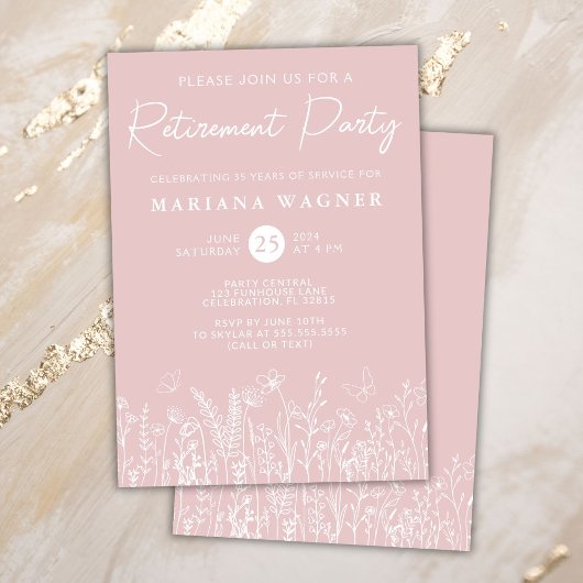 Blush Pink Wildflowers Retirement Party Invitation