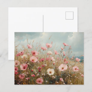 Blush Pink Wildflowers Schilderachtig Schilderij Briefkaart