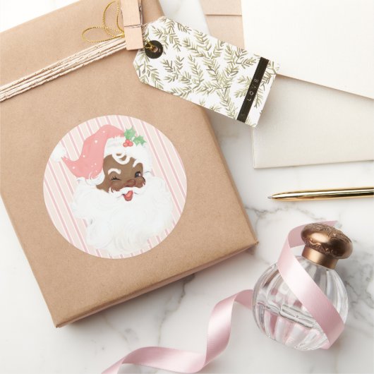 Blush Pink  Winking Black Kerstmis Ronde Sticker (Geschenken)
