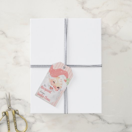 Blush Pink Winking Santa Claus Kerstmis Cadeaulabel (Met Touw)