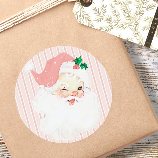 Blush Pink Winking Santa Claus Kerstmis Ronde Sticker