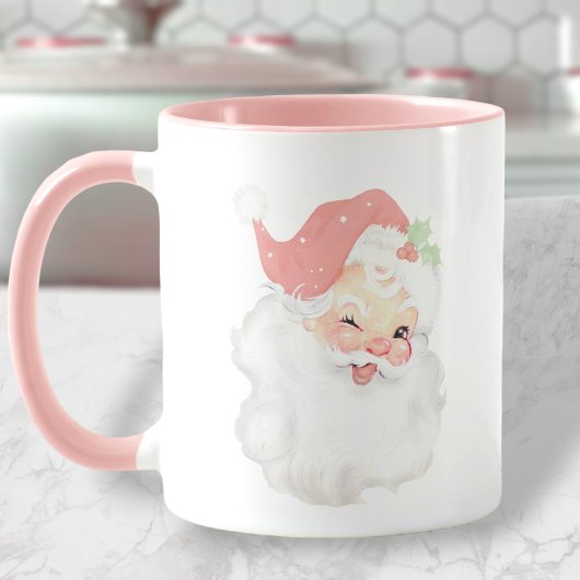 Blush Pink Winking Santa Kerstmis Mok