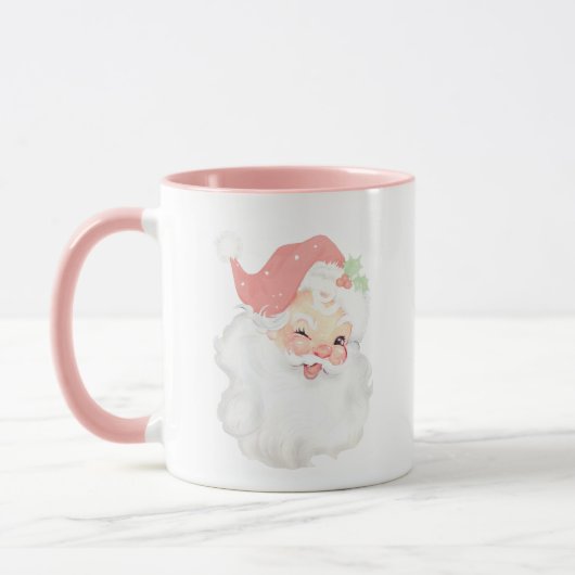 Blush Pink  Winking Santa Kerstmis Mok (Links)