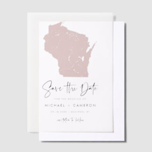 Blush Pink Wisconsin Kaart Minimalist Bewaar de da Vellum Uitnodigingen