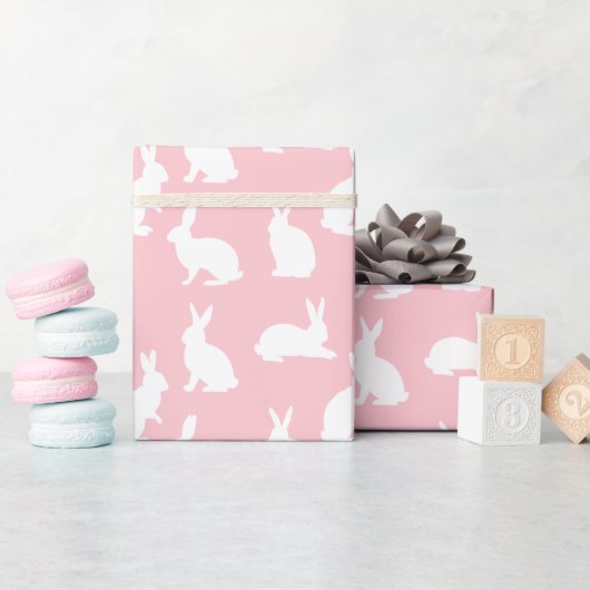 Blush Pink With White Bunny Pattern Lovely Easter Cadeaupapier (Baby Shower)