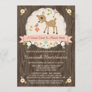 BLUSH PINK WOODLAND DEER BABY SHOWER KAART