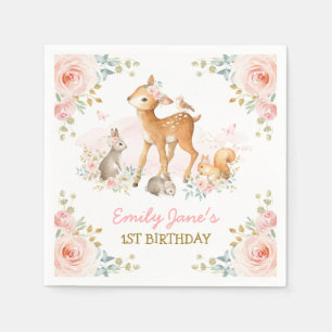 Blush Pink Woodland Forest Dieren Floral Verjaarda Servet