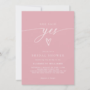 Blush Pink Ze zei ja hart script Vrijgezellenfeest Kaart