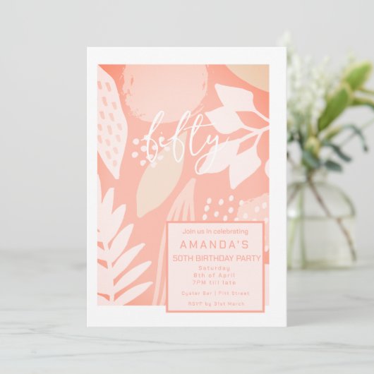 Blush Pinks Nature 50e anniversaire Invitation (Debout devant)