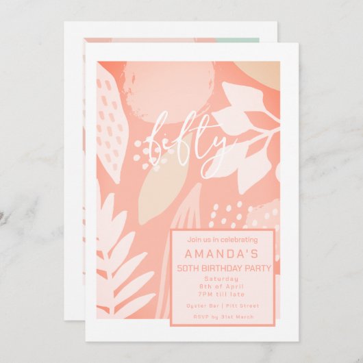 Blush Pinks Nature 50e anniversaire Invitation (Devant / Derrière)