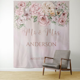 Blush Pioen Bruiloft Achtergrond Wandkleed